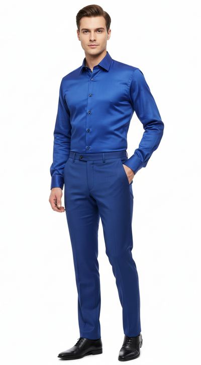 Royal Blue Satin Menβs Formal Dress Shirt