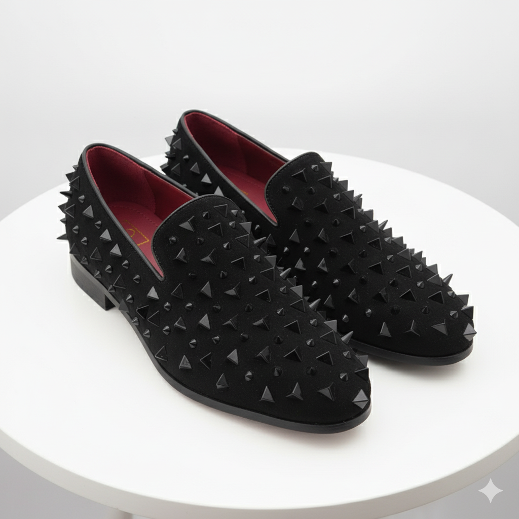 Sparko 09 Men’s Black Studded Slip-On Loafers