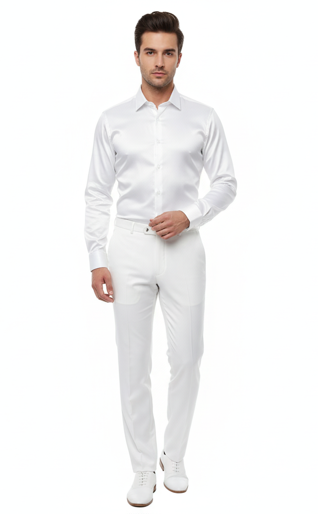 Men’s White Satin Long Sleeve Formal Shirt