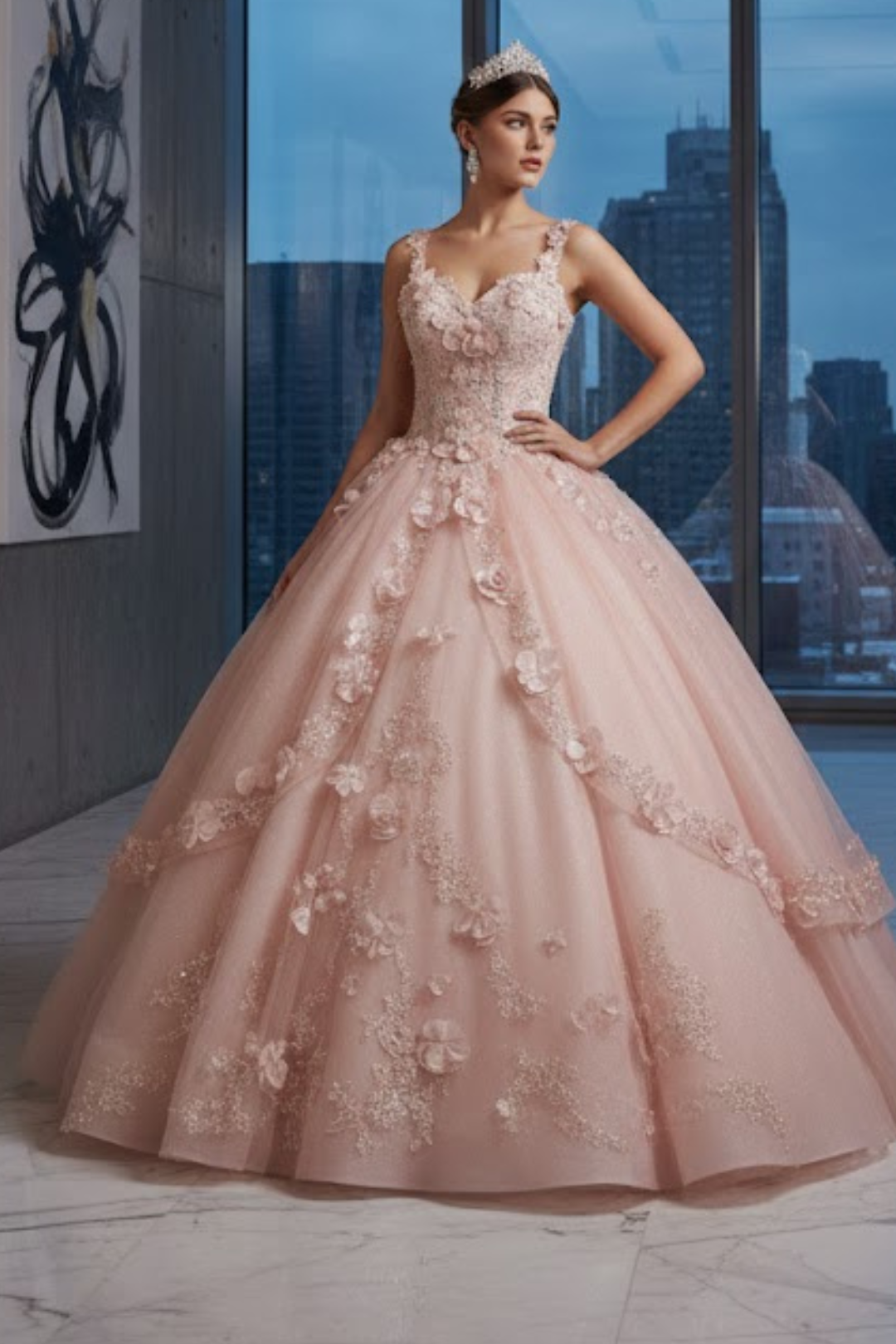 Strapless Sweetheart Floral Applique Ball Gown