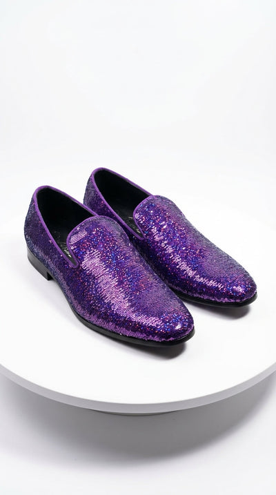 Mens Purple Sequin Dress Shoes Slip on β Luxury Slip On Formal Loafers Wedding Prom Party Designer Footwear