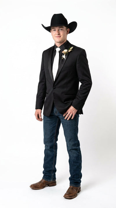 Menβs Black Tuxedo Western Blazer β Cowboy Style Formal Sport Coat Jacket for Dinner Jacket