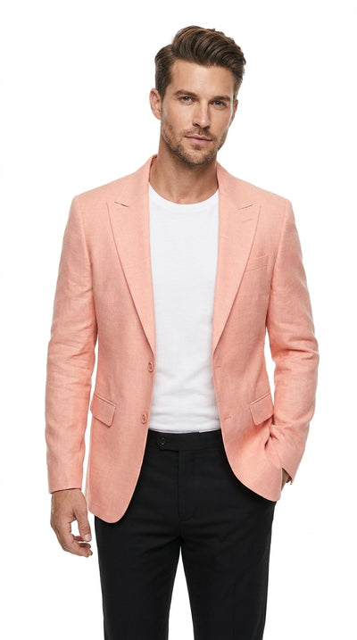 Men’s Peach Blazer – Modern Fit Wedding, Summer, Business Casual & Smart Casual Sport Coat