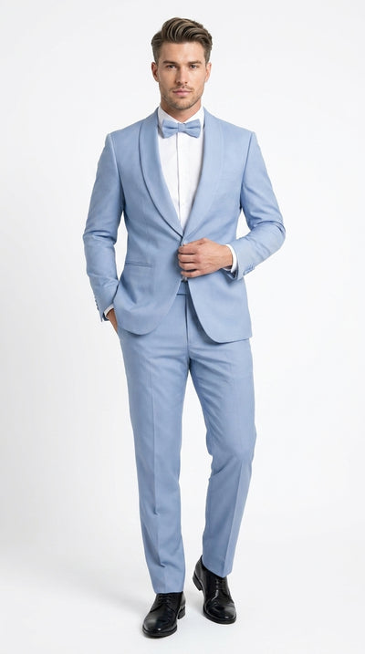 Men’s Powder Blue 2 Piece Tuxedo Suit – Light Blue Wedding Prom Tux with Matching Pants Light Baby Blue