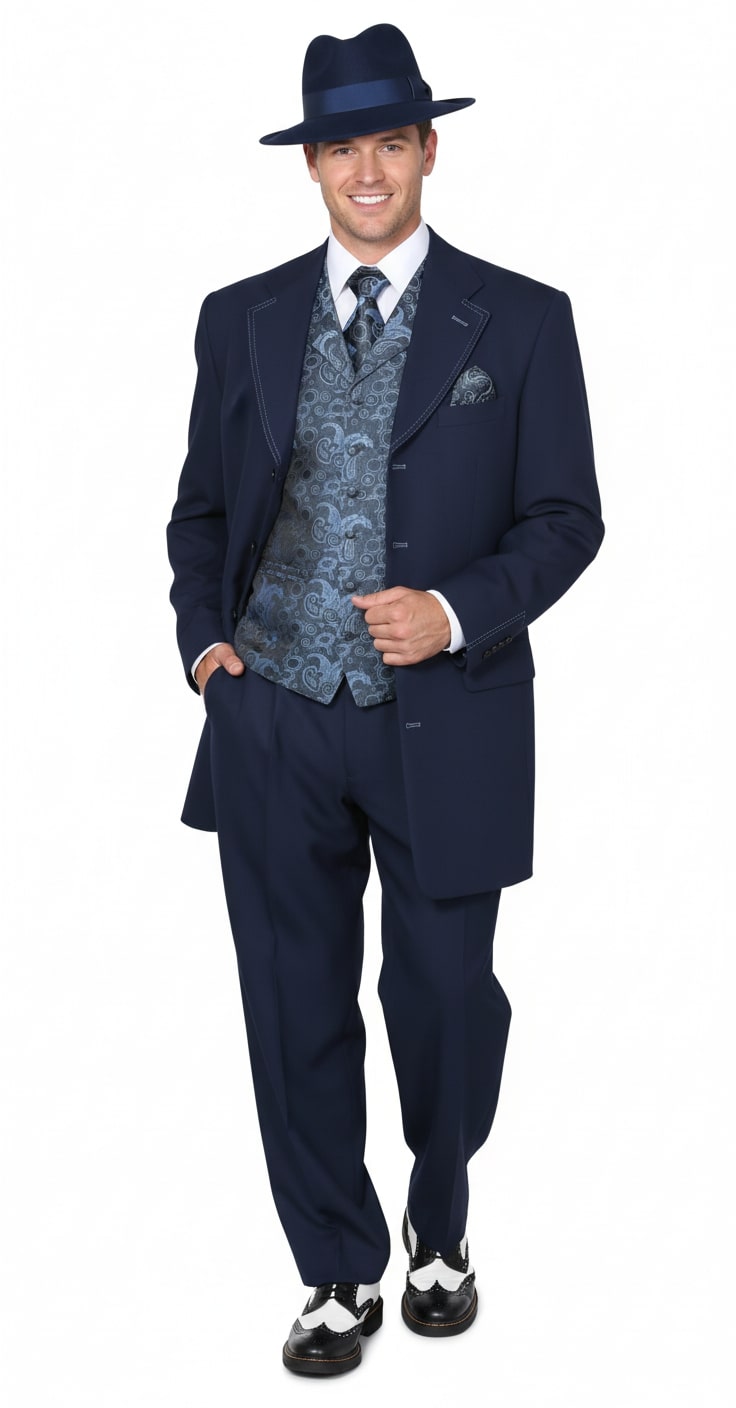 1920s Navy Blue Zoot Suit Classic 3-Piece
