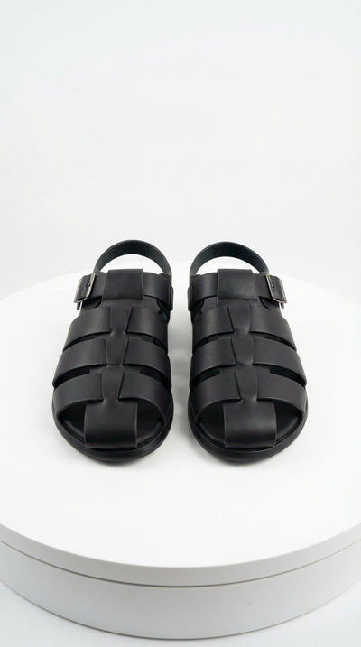 Mens Black Leather Sandals β Buckle Strap Casual Summer Shoes Breathable Open Toe Comfort Footwear
