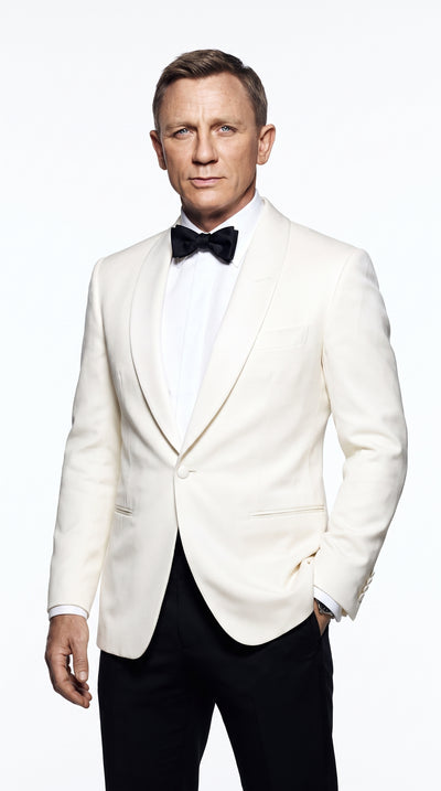 Menβs James Bond Style Ivory Dinner Jacket, White Tuxedo Blazer for Wedding, Prom and Black Tie Events