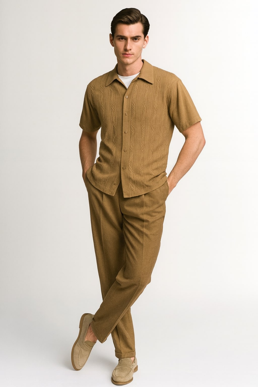 Mocha Brown Knit Walking Suit for Men-Two Piece Set