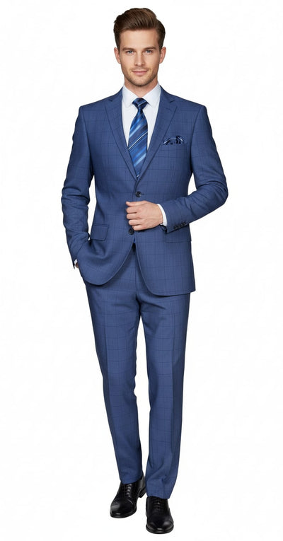 Indigo Navy Windowpane Check Men's Suit 2-Pc