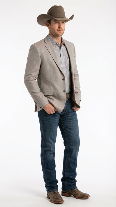Mens Textured Light Grey Western Blazer β Cowboy Style Casual Sport Coat for Men Classic Western Jacket
