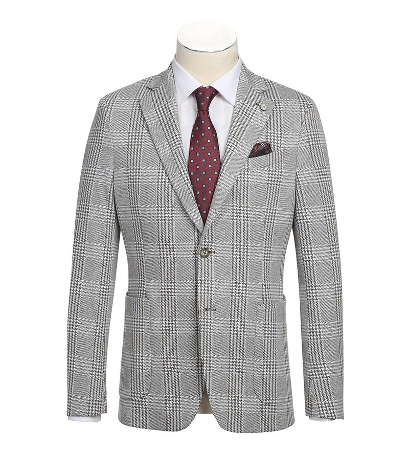 Plaid Gray Slim Fit Half Canvas Blazer