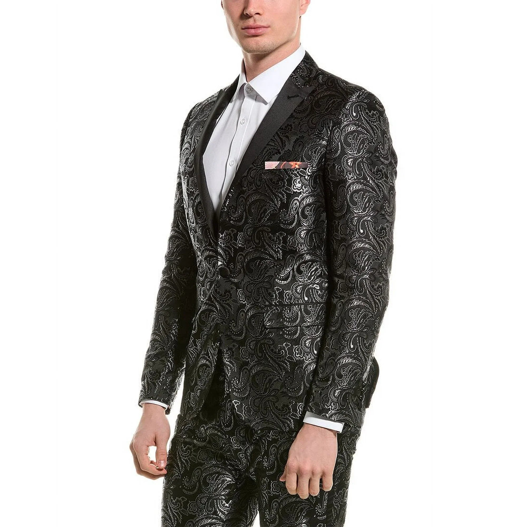 Alberto Nardoni Brand Silver Two Toned Paisley Sequin Blazer or Tuxedo