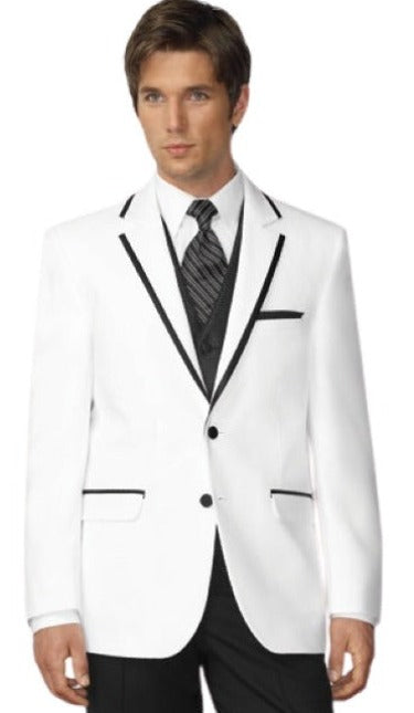 Mens White and Black Tuxedo Black Lapel - Black Trim