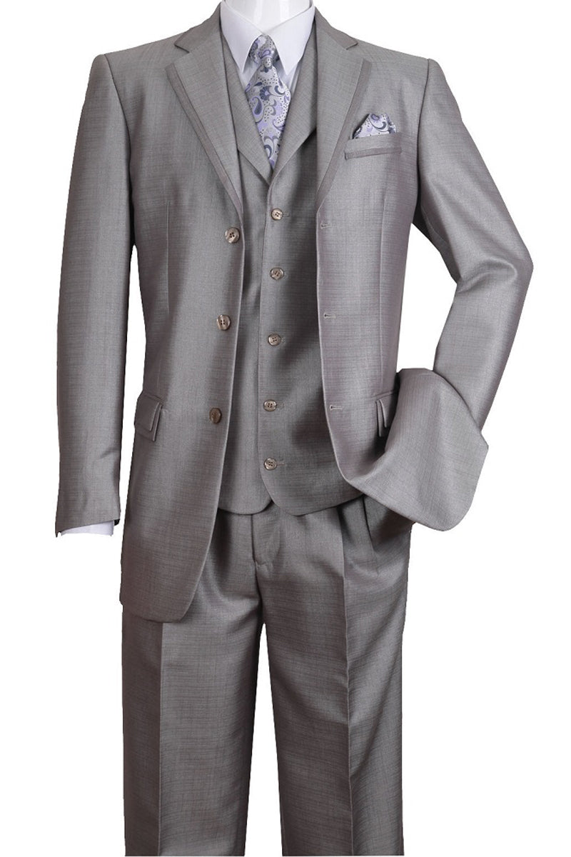 Mens Vested Suit with Lapel Trim in Silver