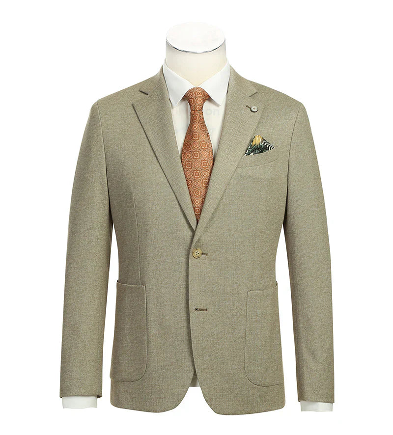 Half Canvas Slim Fit Khaki Blazer