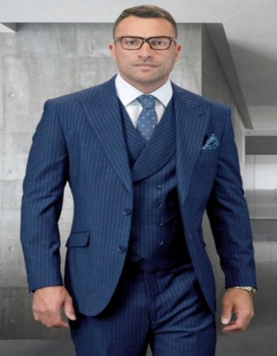 Menβs Gangster Pinstripe Double Breasted Vest Suit