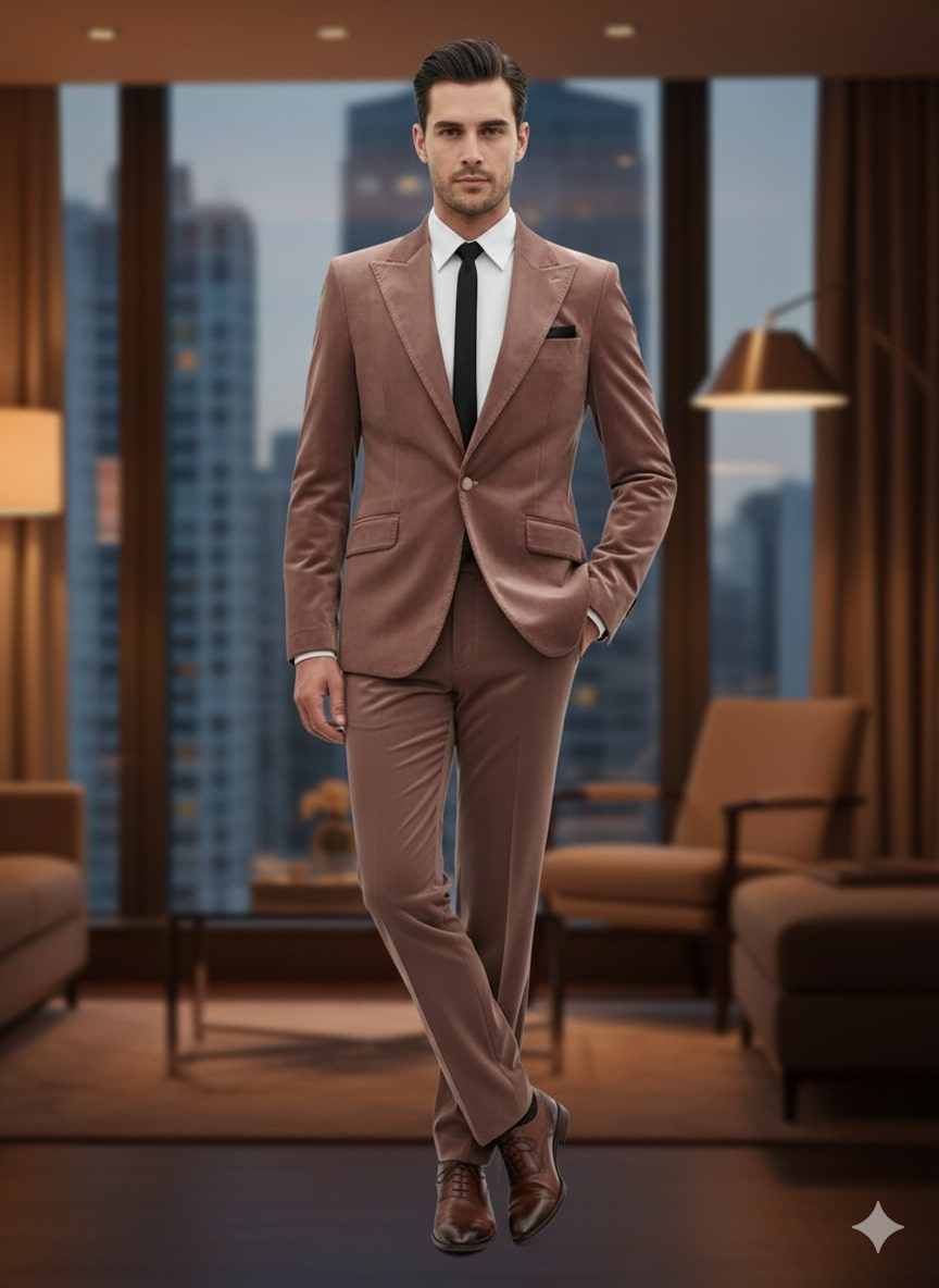 Mauve Velvet Ultra Slim Suit for Men