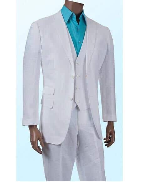 2 Button 3 ~ Three Piece Vested Beach Wedding outfit Available in White or Natural (Tan) - men's All White Linen Suit