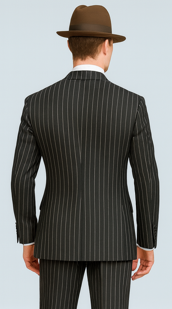 2 Button Black and Bold Chalk Gangster White Stripe Vested Big 1920 1930 Suit Flat Front pants Pants