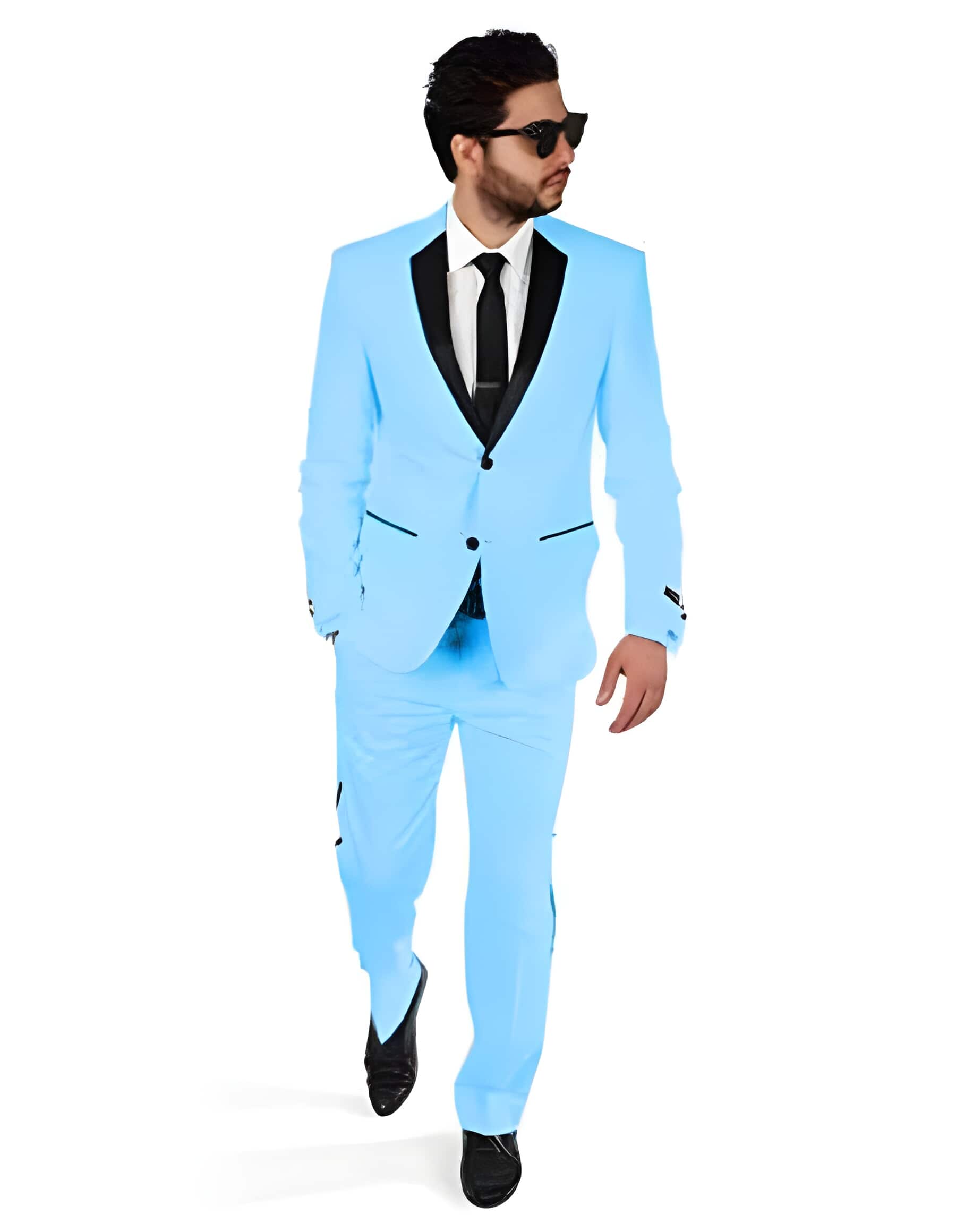 Slim Fit  Black Satin White Suit