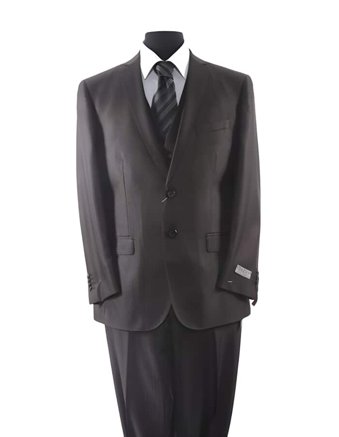 2 Button Tazzio Brand Suit Black Textured 3 ~ Three Piece Pattern Matching Vested Suit