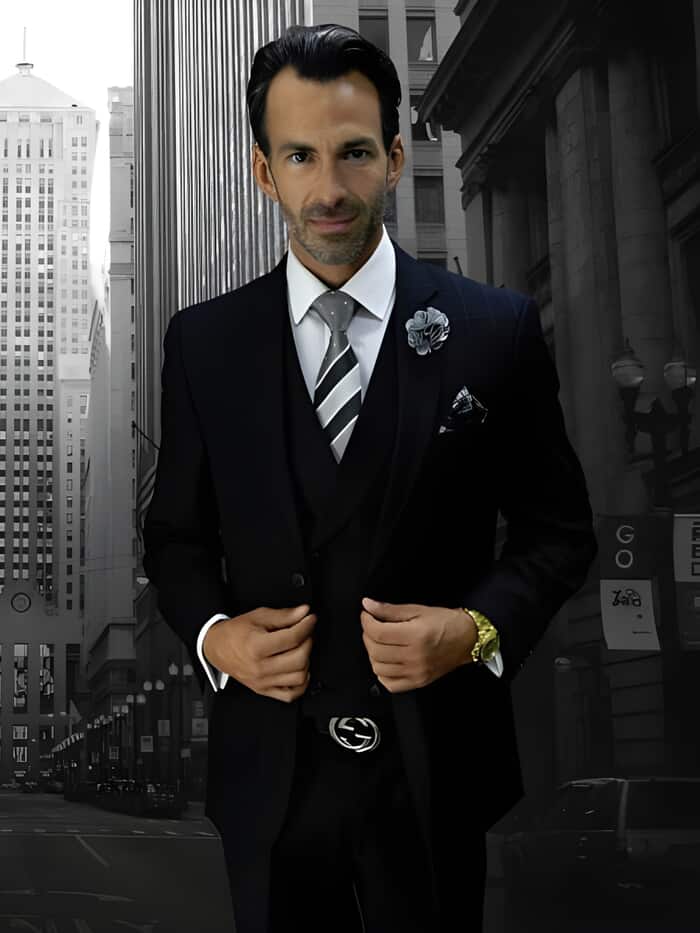 2 Button Vest Black Suit - Mens Black 3 Piece Suit - Three Piece Suit