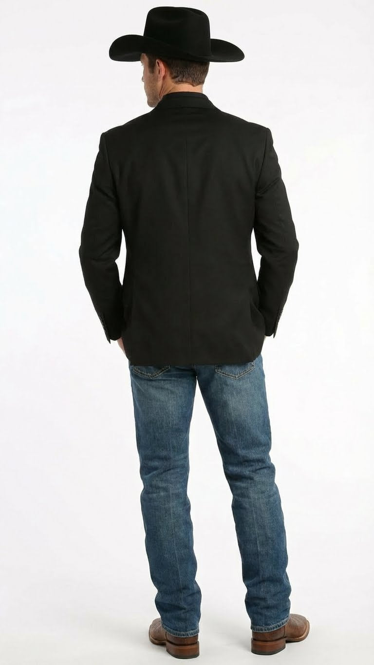 Men’s Black Western Blazer Jacket, Classic Cowboy Style Sport Coat for Casual Formal Wear with Jeans