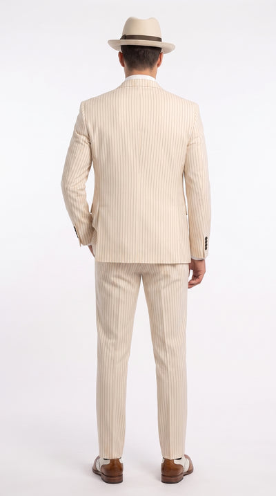Menβs Ivory Cream Pinstripe 3-Piece Suit β 1920s Gangster Gatsby Wedding and Formal Suit