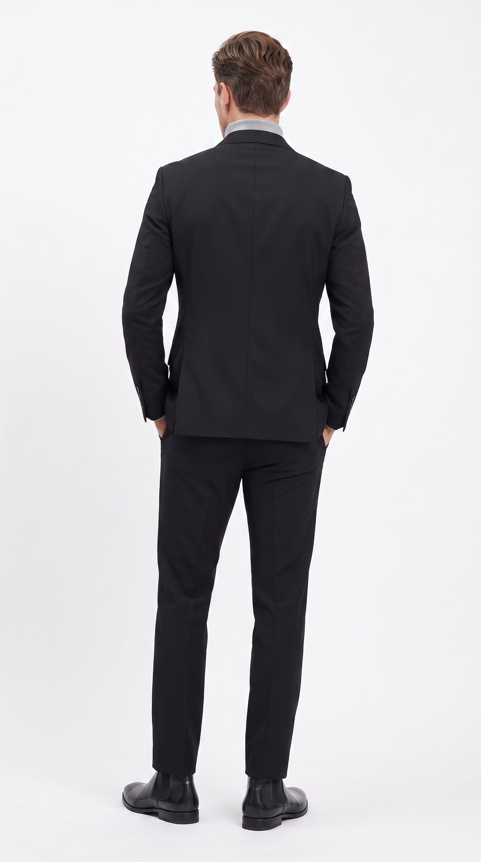 Men's Designer Stacy Adams Classic Double Breasted Suit in Black Peak Lapel Slim fit