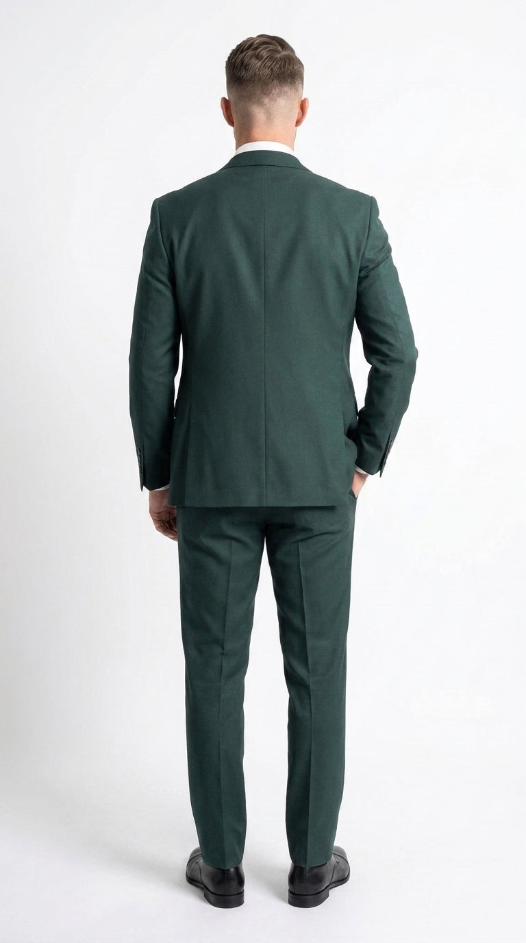 Mens Vitali 3 Piece Suit W/Scoop Vest Hunter Green 3-Piece Suit –, Big Peak Lapel Vest and Pants Modern Fit Two Buttons