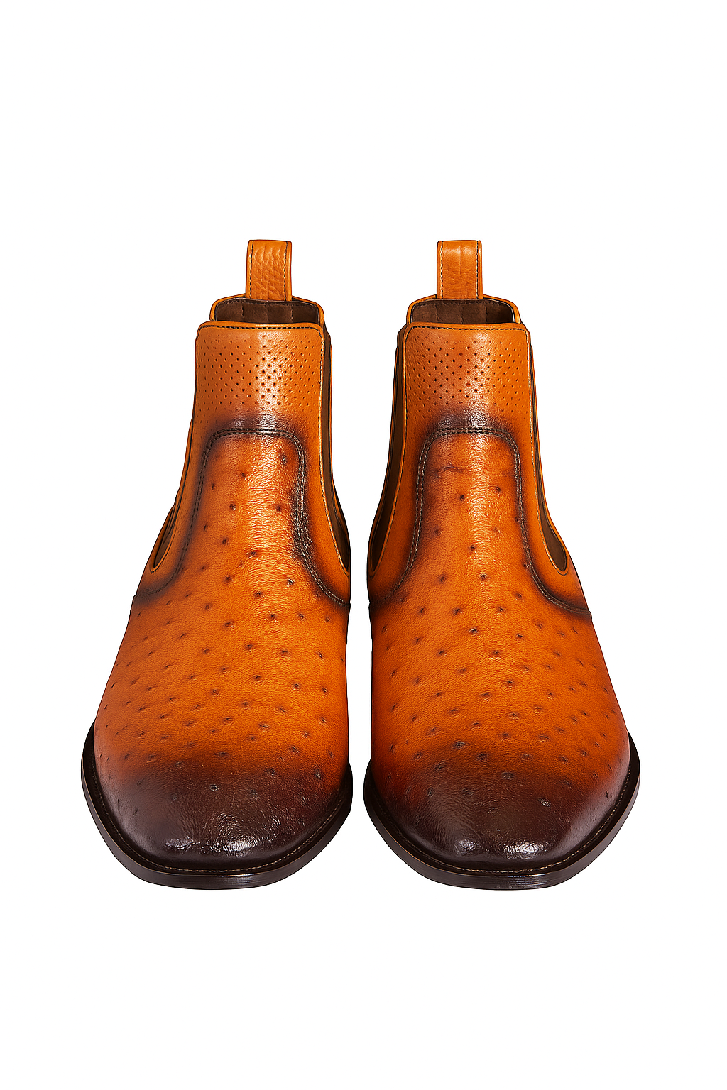 Handmade Faded Cognac Men's Vestigium Boots Genuine Ostrich Chelsea Boots