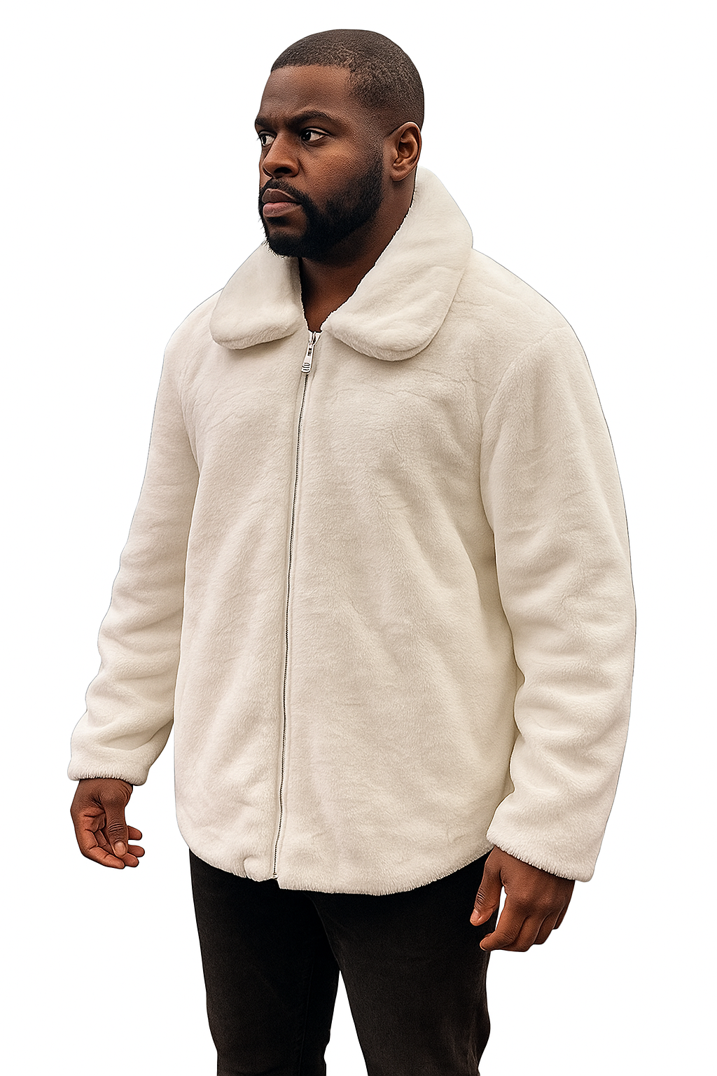 Men's White Fur Short Coat Full Zip