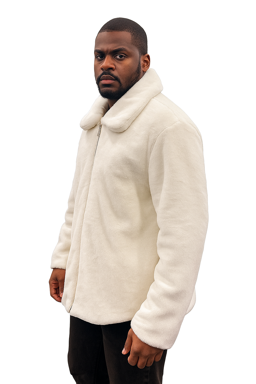 Men's White Fur Short Coat Full Zip