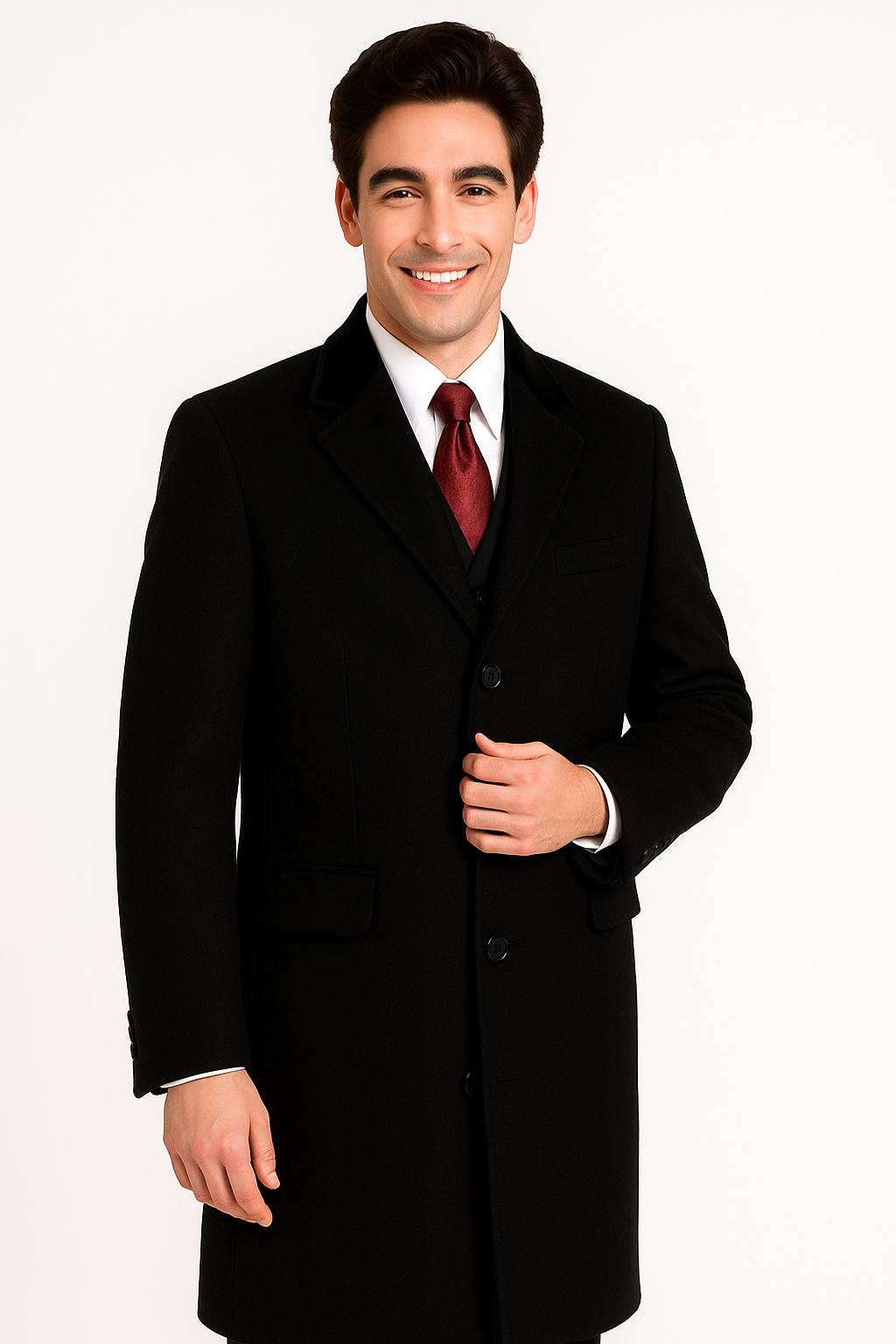 Black Cashmere Chesterfield Overcoat, Full Length 1920s