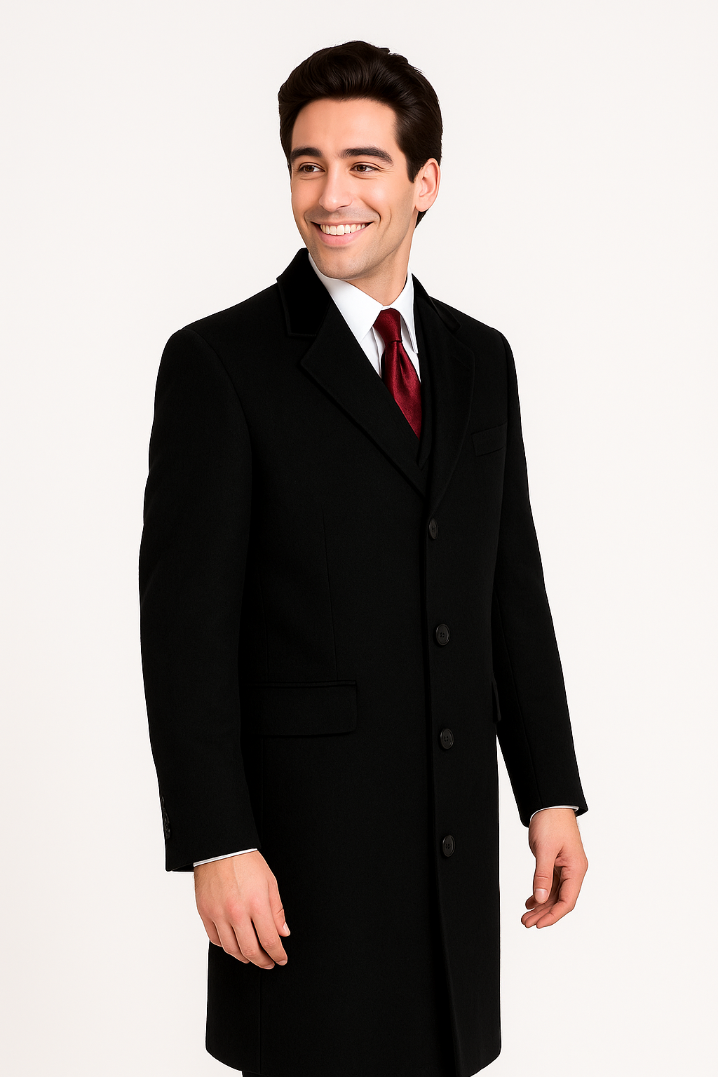 Black Cashmere Chesterfield Overcoat, Full Length 1920s