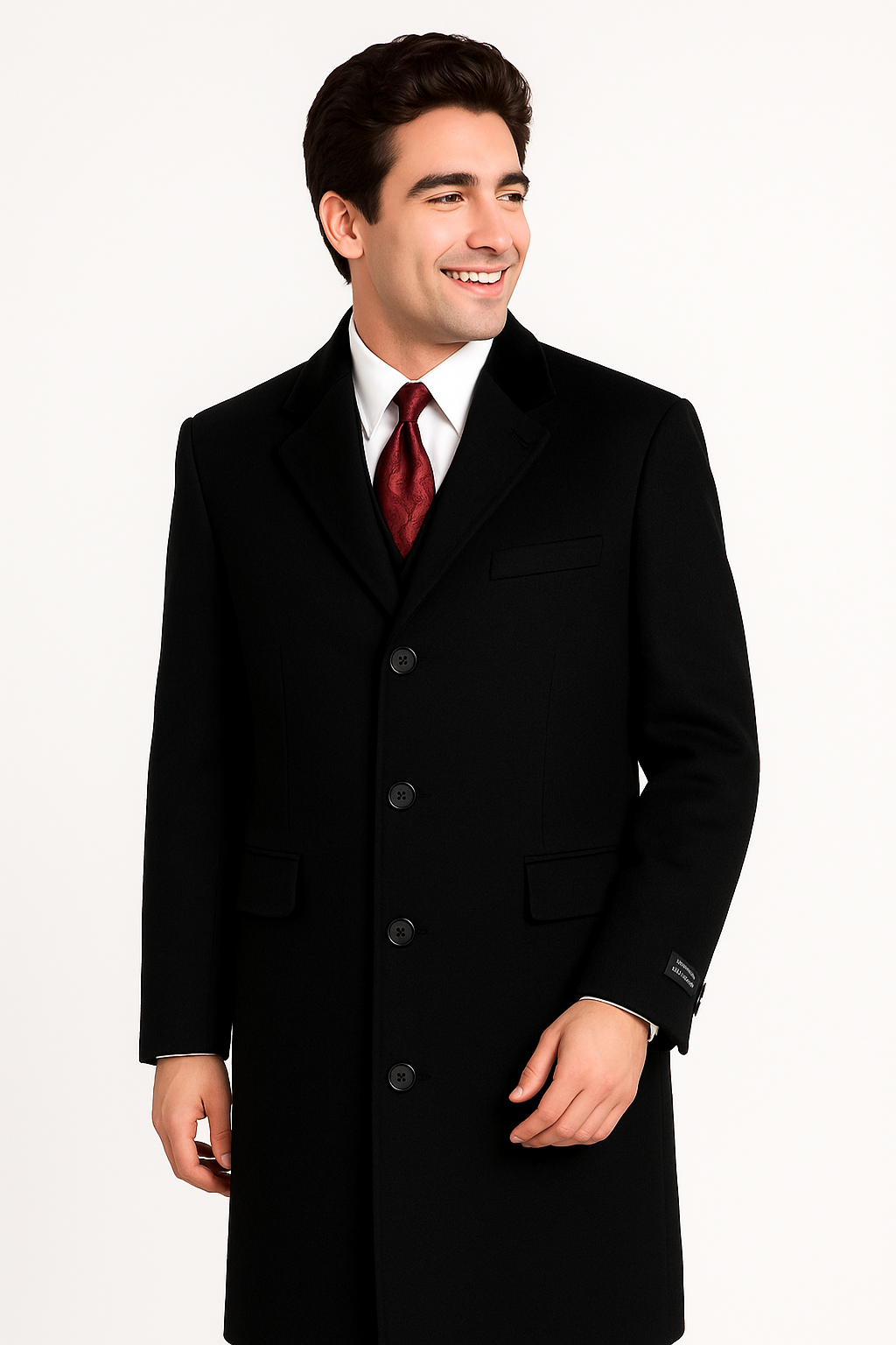 Black Cashmere Chesterfield Overcoat, Full Length 1920s