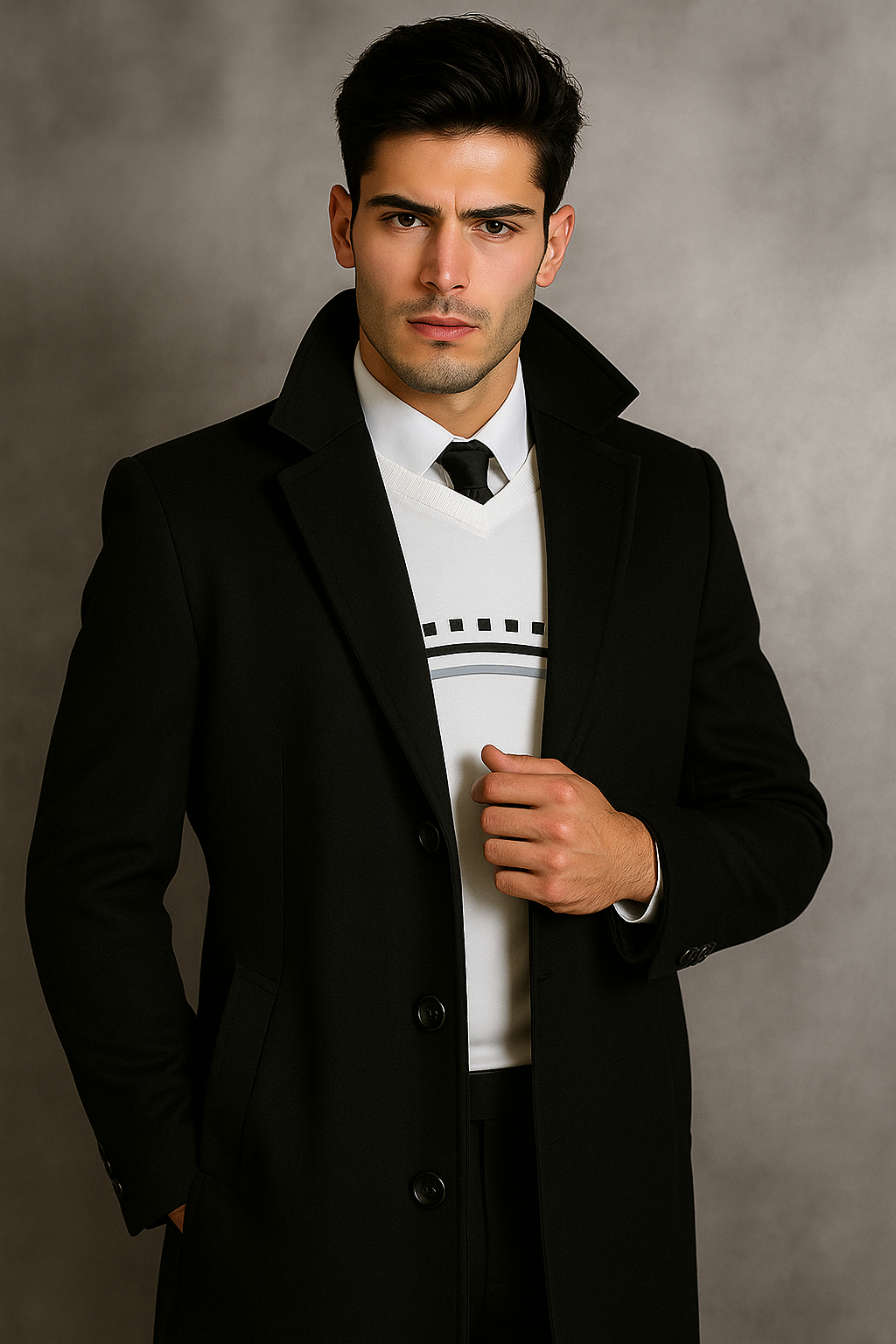 Men's Black Wool Overcoat - Big & Tall Topcoat