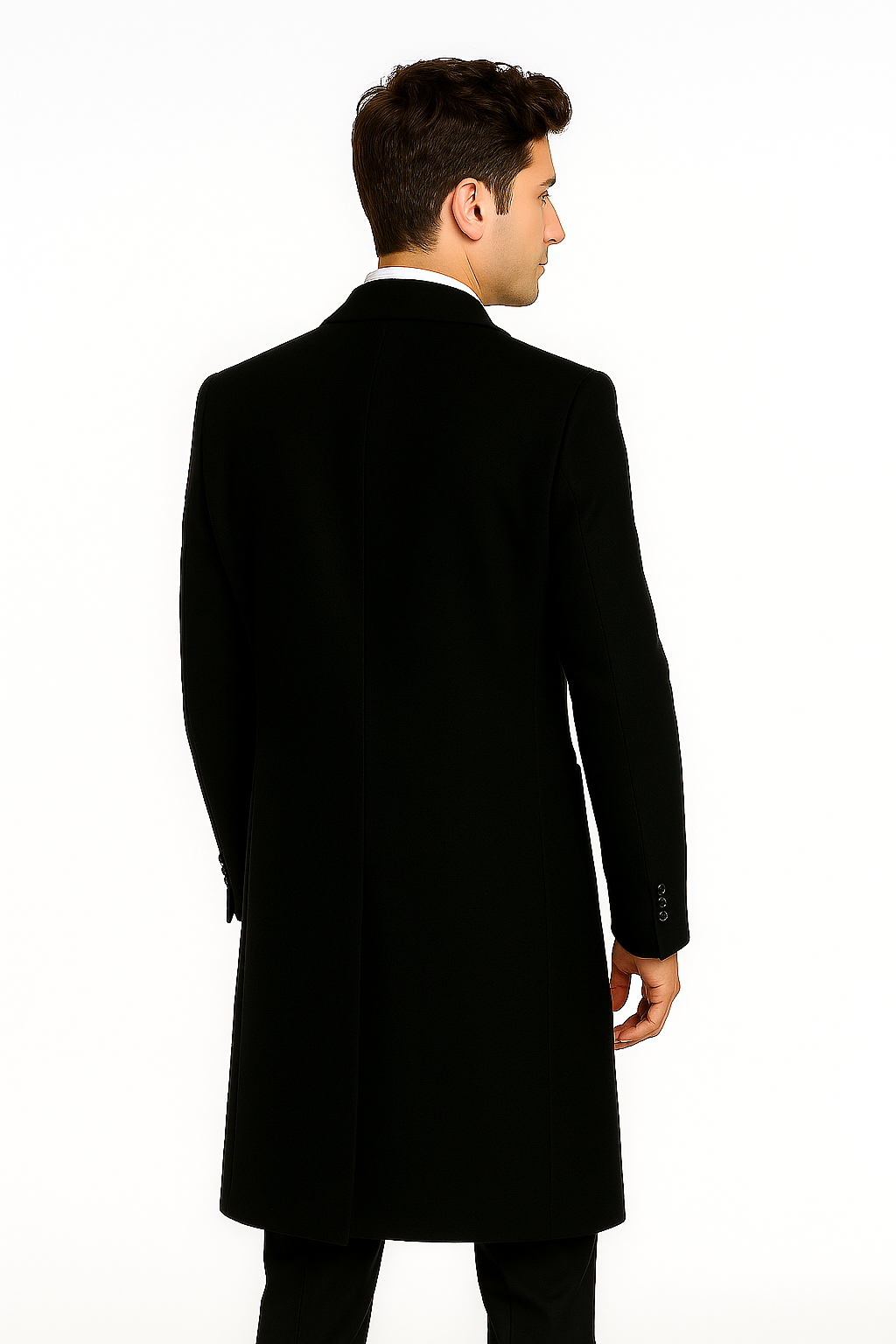 Men's Black Wool 3-Button Ankle Dress Coat