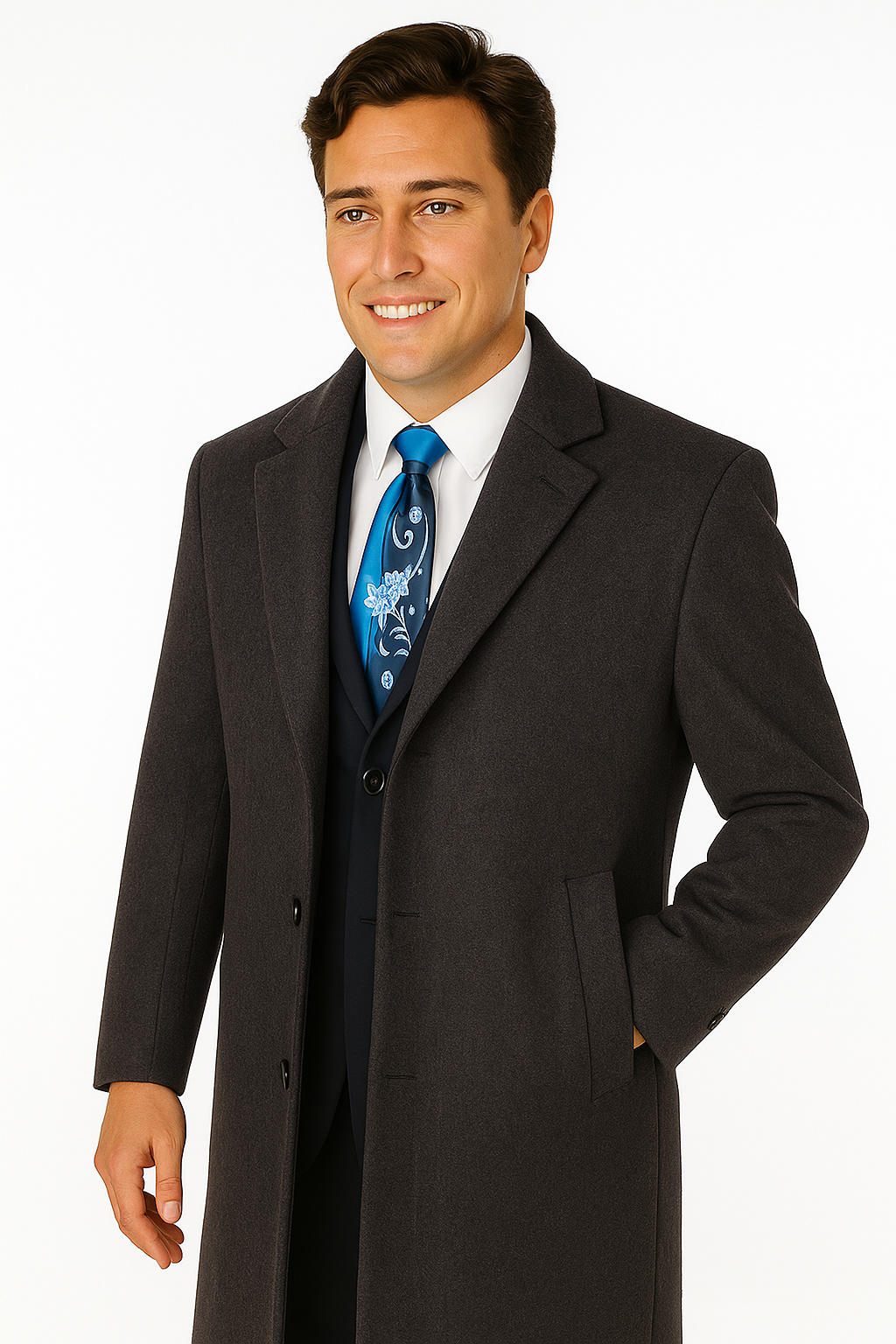 Charcoal Grey Wool & Cashmere Overcoat - Full Length