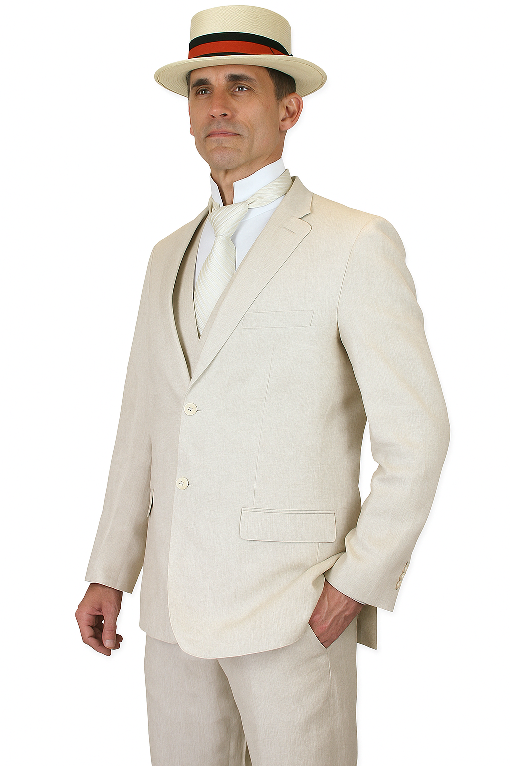 Riverdale Linen Coat - Natural Three-Piece Suit