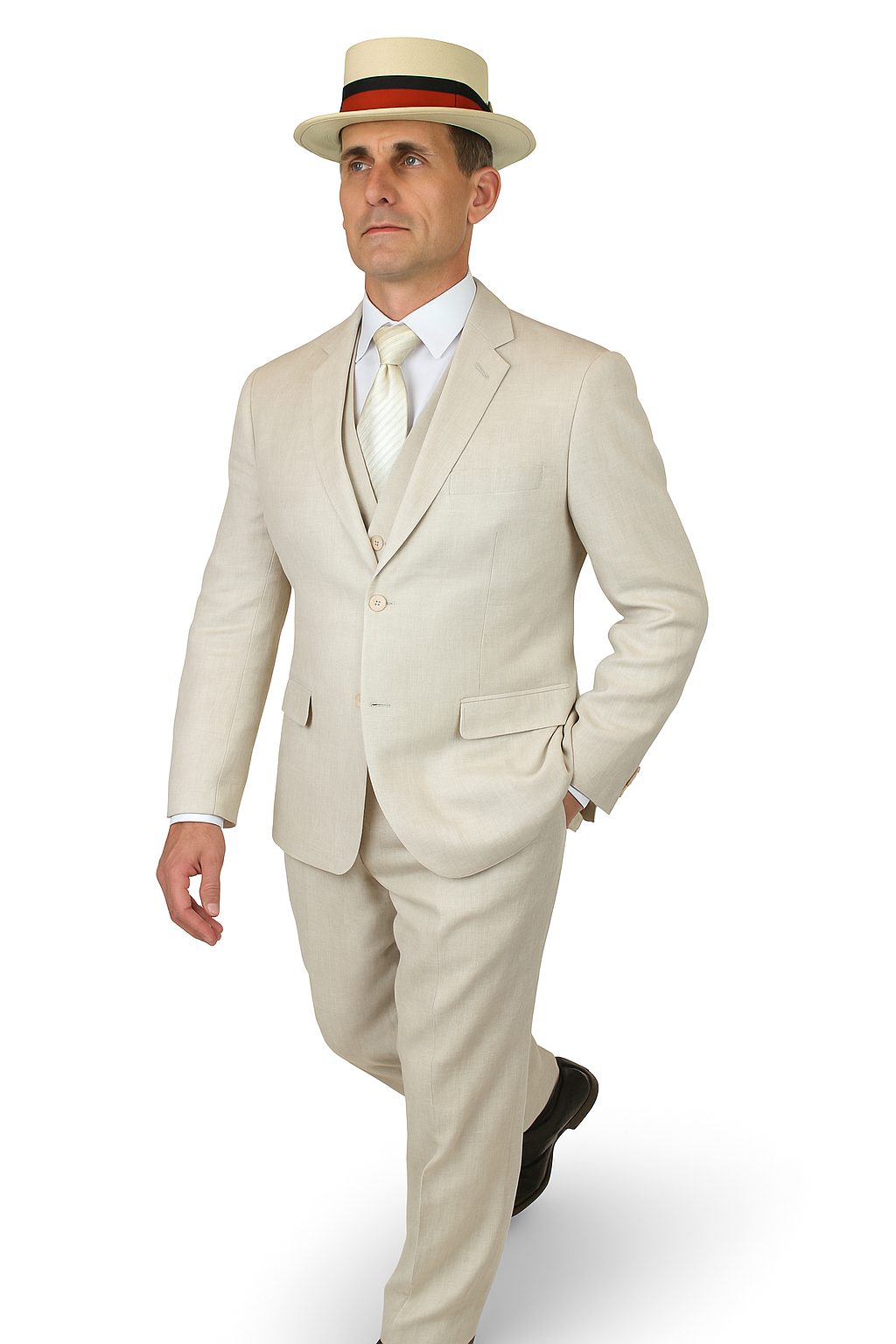 Riverdale Linen Coat - Natural Three-Piece Suit