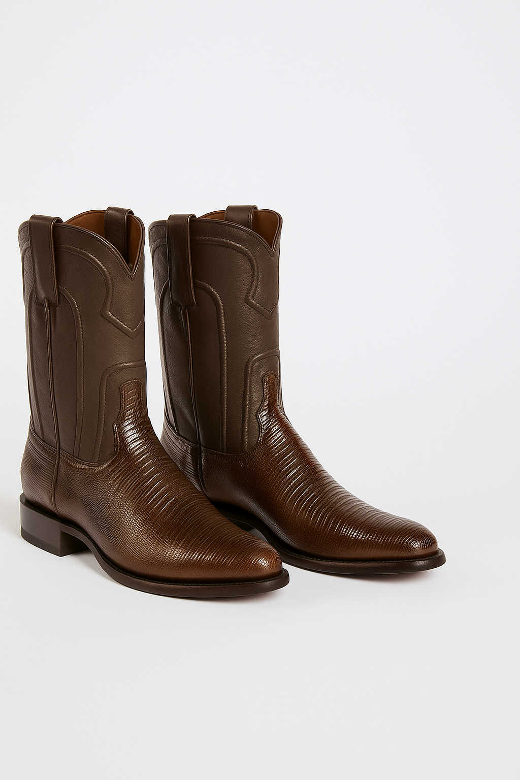 Los Altos Boots Men's Lizard Teju Roper Western Boots Brown