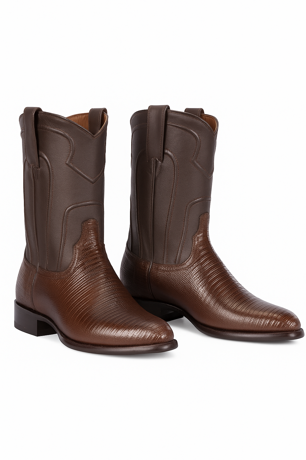 Los Altos Boots Men's Lizard Teju Roper Western Boots Brown