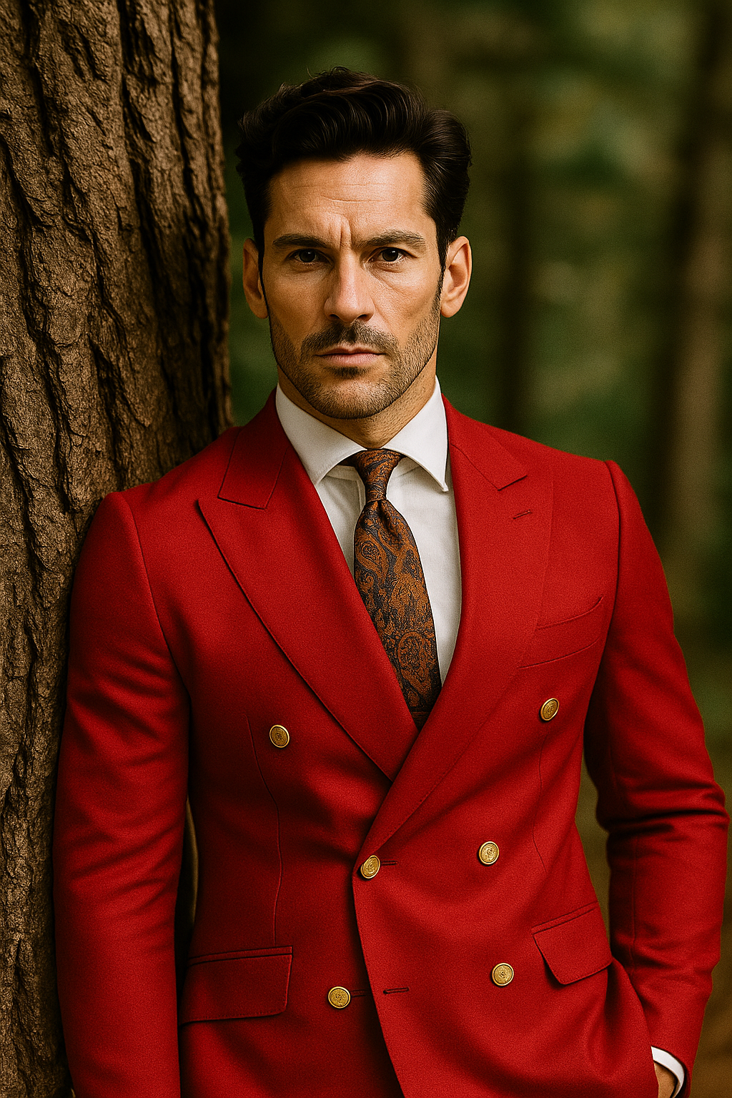 Double Breasted Blazer with Gold Buttons - Red Sport Coat
