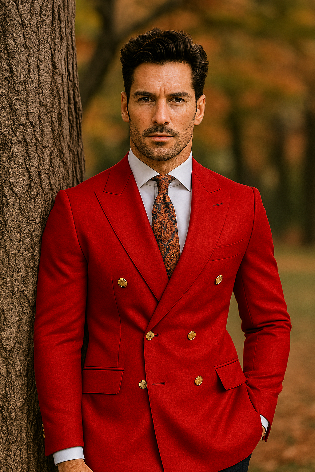 Double Breasted Blazer with Gold Buttons - Red Sport Coat