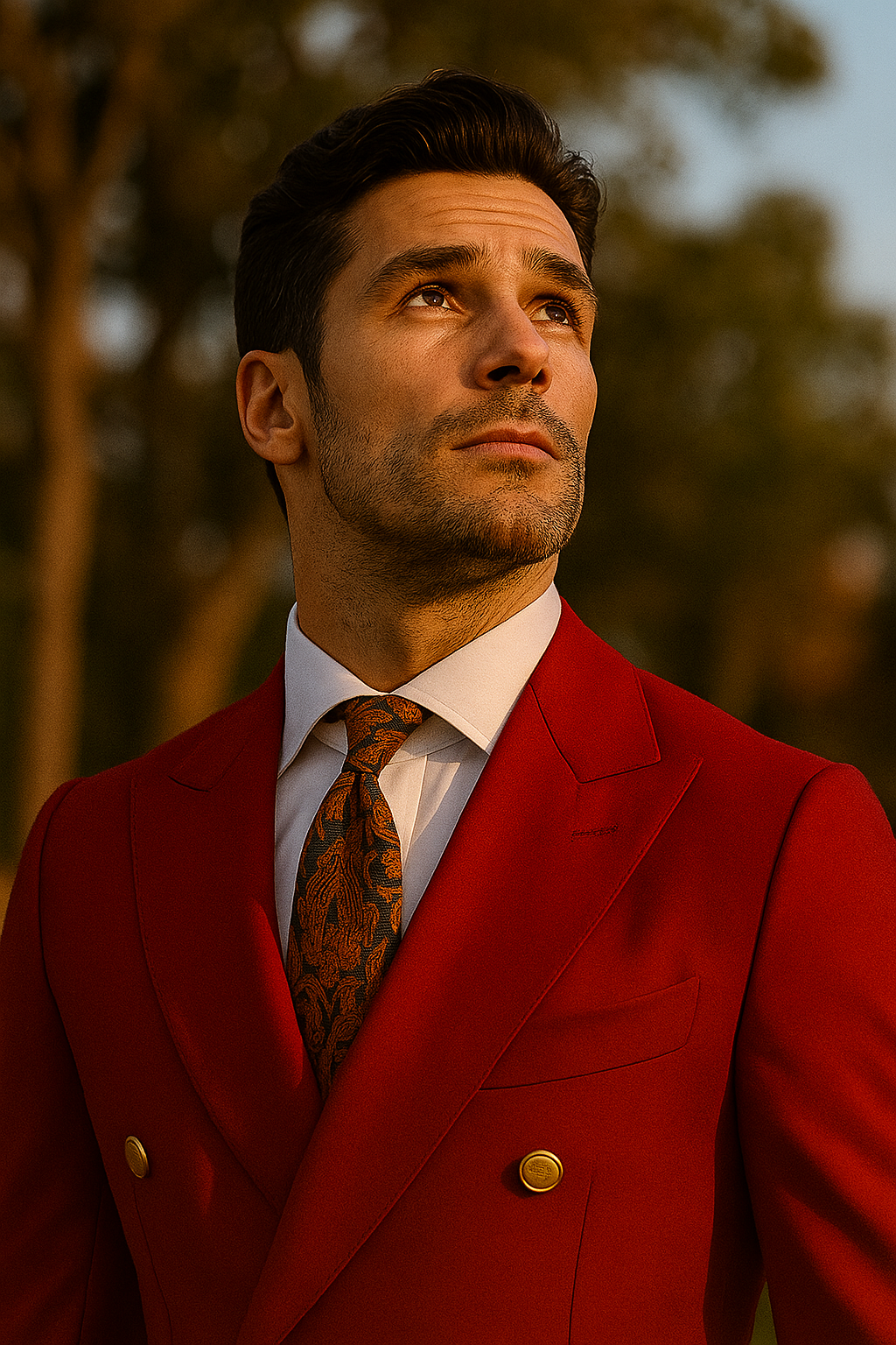 Double Breasted Blazer with Gold Buttons - Red Sport Coat
