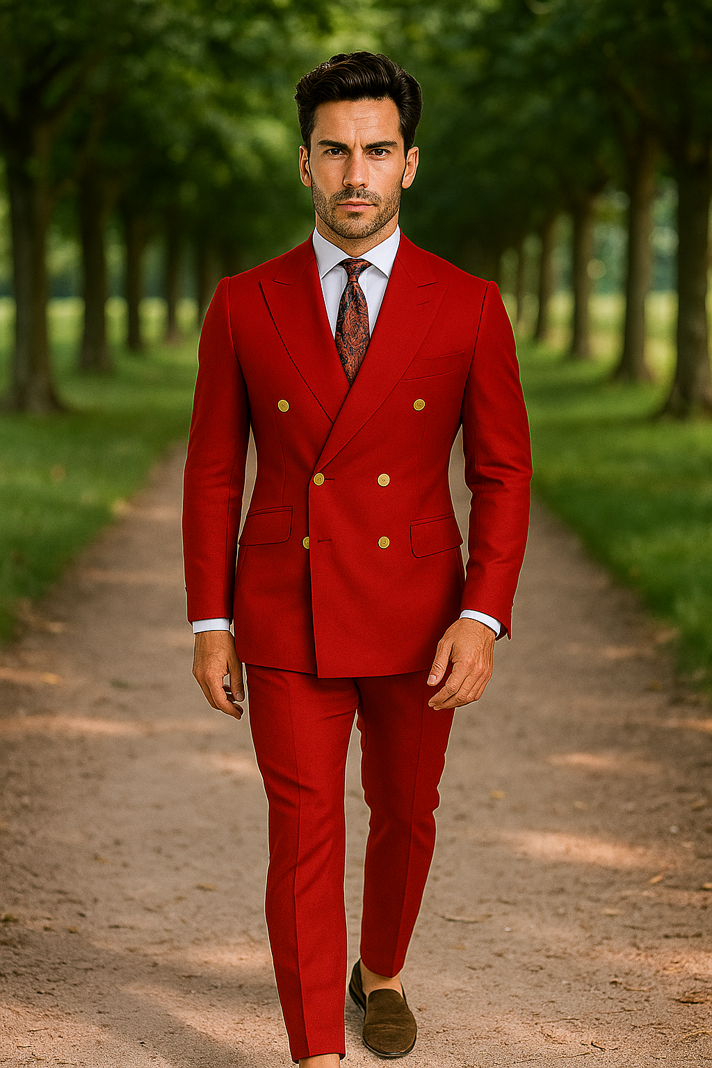 Double Breasted Blazer with Gold Buttons - Red Sport Coat