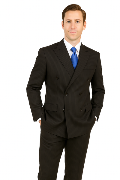 Giorgio Fiorelli Black Stripe Double-Breast Suit