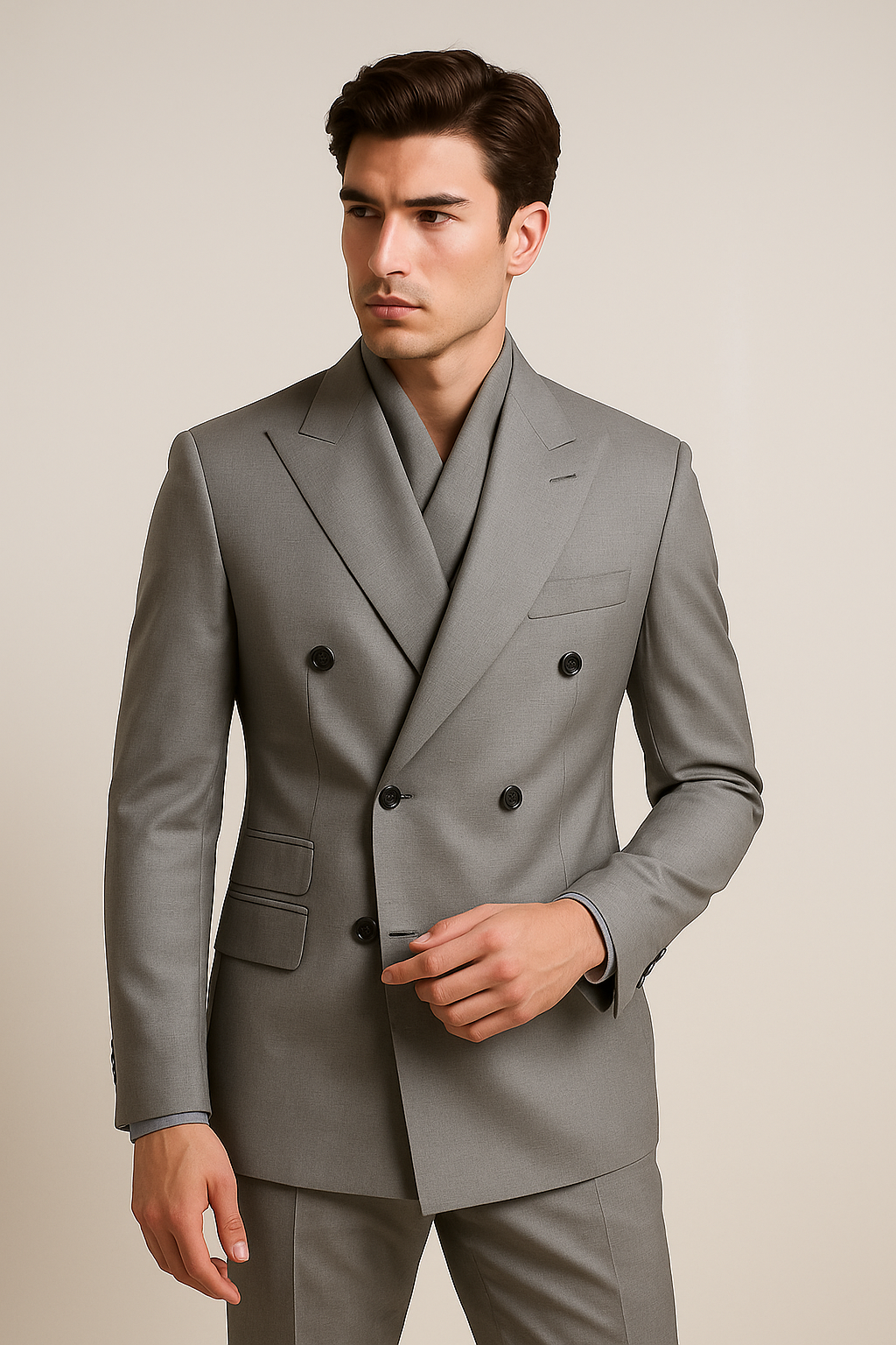 Tiglio Rosso Suit - Classic Fit Athletic Cut 100% Wool Super 150s Italian Fabric Peak Lapel in Color Gray