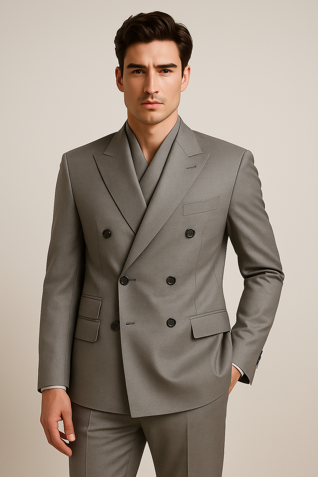 Tiglio Rosso Suit - Classic Fit Athletic Cut 100% Wool Super 150s Italian Fabric Peak Lapel in Color Gray